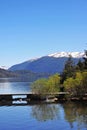 lake - picturesque image in summer trees and gardens old wooden pier mountain, san martin de los andes neuquen argentina -