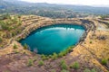 Lake in abandoned open pit of copper mine near Kapedes, Cyprus