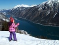 Lake Achensee and hiking child in Austria