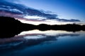 Lake mirroring trees and clouds