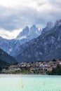 Lake auronzo and tre cime Royalty Free Stock Photo