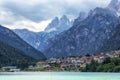 Lake auronzo and tre cime Royalty Free Stock Photo