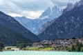 Lake auronzo and tre cime Royalty Free Stock Photo