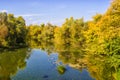 Lake in the autumn forest on a bright sunny day Royalty Free Stock Photo