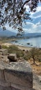 Lake Bafa.  The ancient city of Heraclea.  TÃ¼rkiye.  Bay with boats.  Mountains of Latmos.  Ancient Kariya Royalty Free Stock Photo