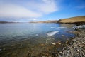 Lake Baikal in spring. Ice floes in the lake, the time of ice melting Royalty Free Stock Photo