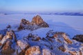 Lake Baikal in winter. Cape Burkhan at sunrise, Olkhon Island