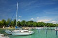 Balatonfured, June 02 2018 - Sailboats on the Balaton Lake. Balatonfured marina