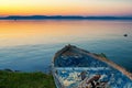 Lake Balaton in Hungary after sunset with a boat Royalty Free Stock Photo