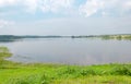 Lake bank opposite Ferapontovo monastery, Russia. Summer day, clouds in blue sky Royalty Free Stock Photo