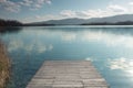 Lake Banyoles with wooden pier Royalty Free Stock Photo