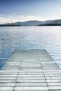 Lake Banyoles with wooden pier Royalty Free Stock Photo