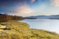 Lake Banyoles with wooden pier Royalty Free Stock Photo
