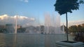 Lake, beautiful fountains, blue sky, tree,summer