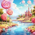 Lake beautiful sweets candyland fairytale Royalty Free Stock Photo