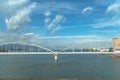 Lake Biwa and Omi Ohashi Bridge, view on the JR west Biwako Line Royalty Free Stock Photo