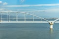 Lake Biwa and Omi Ohashi Bridge, view on the JR west Biwako Line Royalty Free Stock Photo