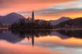 Lake Bled in autumn - Church Assumption of the Virgin Mary
