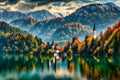 Lake Bled in autumn season, Bled is the largest lake in Slovenia, Europe