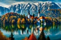 Lake Bled in autumn, Slovenia, Europe, Colorful autumn landscape