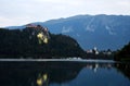 Lake Bled with castle on a cliff at night.Slovenia. Royalty Free Stock Photo