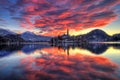 Lake Bled, The Church of the Assumption of the Virgin Mary, Bled Island, Slovenia - sunrise