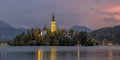 Lake bled with church in twilight Royalty Free Stock Photo