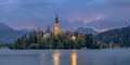 Lake bled with church under lightning Royalty Free Stock Photo