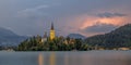 Lake bled with church under storm Royalty Free Stock Photo