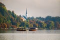 Lake Bled at foggy autumn morning Royalty Free Stock Photo