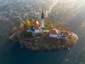 Lake Bled on a foggy and misty autumn morning Royalty Free Stock Photo