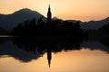 Lake Bled and island silhouette at dawn, Slovenia Royalty Free Stock Photo