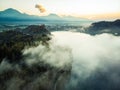 Lake Bled in magic clouds or fog at sunrise,Slovenia Royalty Free Stock Photo