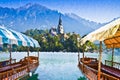 Lake Bled, the most famous lake in Slovenia with the island of the church (Europe - Slovenia)