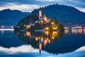 Lake Bled at night, Slovenia, Bled is a popular destination for tourists and locals