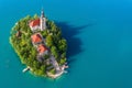 Lake Bled, Slovenia - Aerial view of beautiful Lake Bled Blejsko Jezero with the Pilgrimage Church of the Assumption of Maria Royalty Free Stock Photo