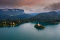 Lake Bled, Slovenia - Beautiful aerial view of Lake Bled Blejsko Jezero with the Pilgrimage Church of the Assumption of Maria Royalty Free Stock Photo