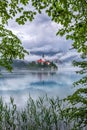 Lake Bled, Slovenia - Beautiful Lake Bled Blejsko Jezero with the Pilgrimage Church of the Assumption of Maria, Bled Castle Royalty Free Stock Photo