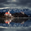 Lake Bled, Slovenia - Beautiful view of Lake Bled Blejsko Jezero with reflecting Bled Island Royalty Free Stock Photo