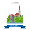 Lake Bled Slovenia Europe flat vector attraction sight landmark