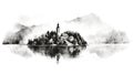 Lake Bled Slovenia illustration in black and white pencil sketch - made with Generative AI tools
