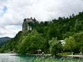 Lake Bled, Slovenia, Shoreline With Bled Castle on Top of Cliff