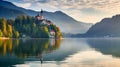 Lake Bled in Slovenia at sunset, Bled is a popular destination for tourists,locals and travelers