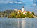 Lake Bled and small island with Mary`s Church, Slovenia