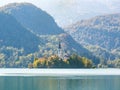 Lake Bled and small island with Mary`s Church, Slovenia