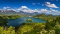 Lake Bled with St. Marys Church of Assumption on small island. Bled, Slovenia, Europe. The Church of the Assumption, Bled,