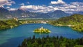 Lake Bled with St. Marys Church of Assumption on small island. Bled, Slovenia, Europe. The Church of the Assumption, Bled, Royalty Free Stock Photo