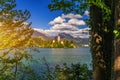 Lake Bled with St. Marys Church of Assumption on small island. Bled, Slovenia, Europe. The Church of the Assumption, Bled, Royalty Free Stock Photo