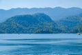 Lake Bled with St. Marys Church of Assumption on small island on Royalty Free Stock Photo