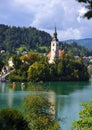 Lake Bled with St Marys church on the small island Royalty Free Stock Photo